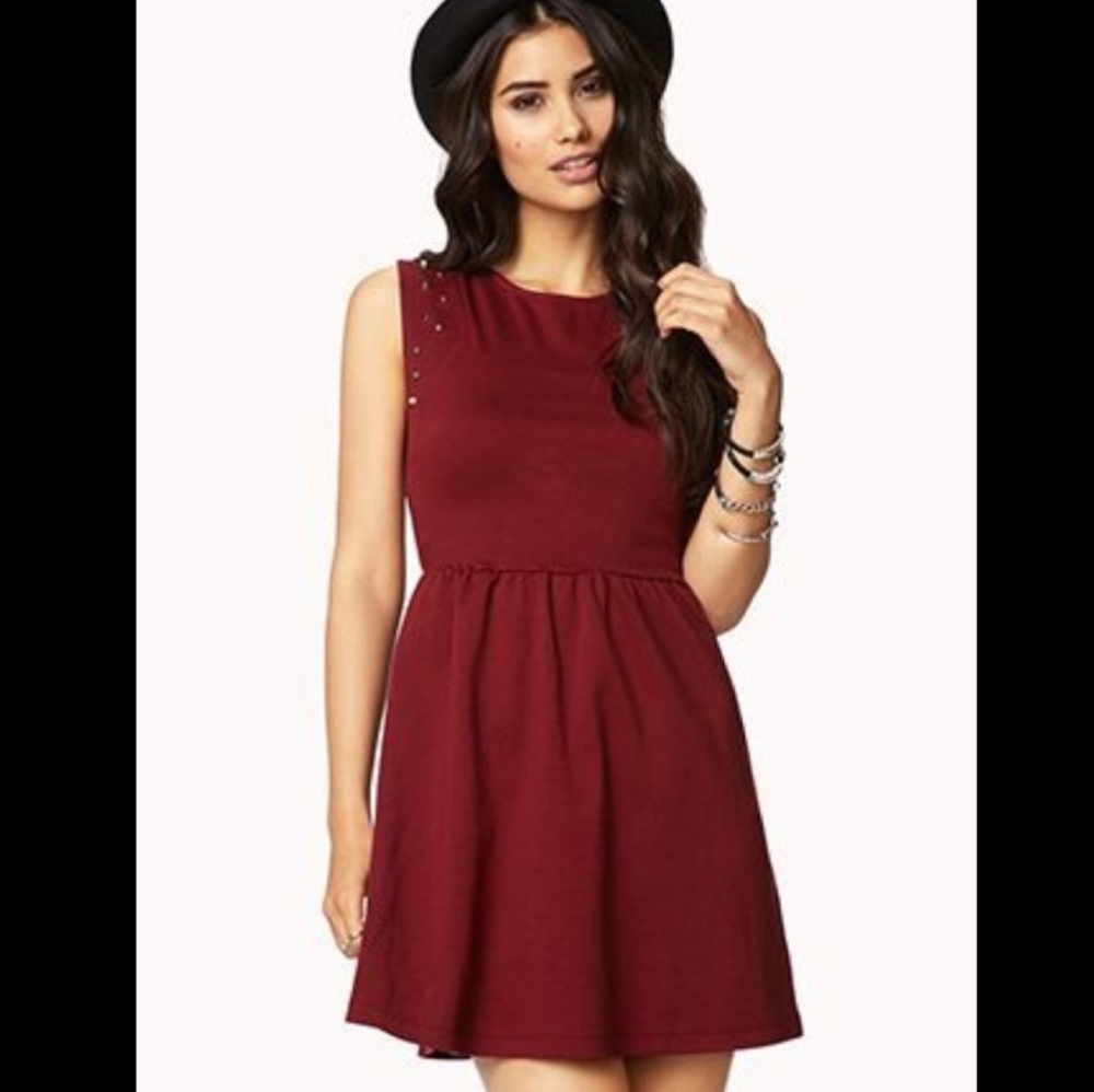 Forever 21 Burgundy A-Line Dress with Studs